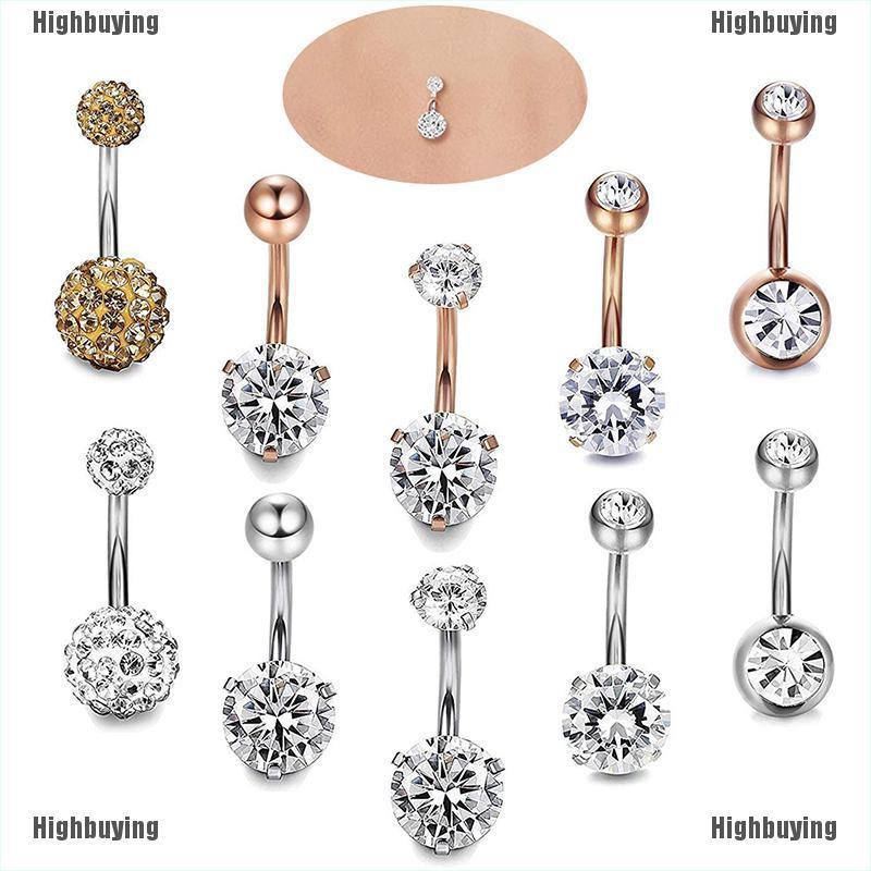 Hbid Glory 5PCS / Set Cincin Tindik Pusar Bahan Stainless Steel Hias Kristal Untuk Wanita