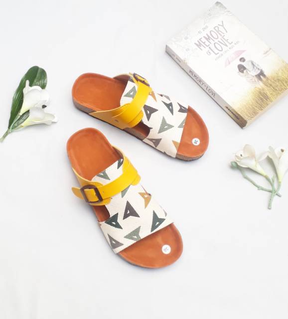 SB - MIRZA SANDAL BIRKEN WANITA KANVAS MOTIF