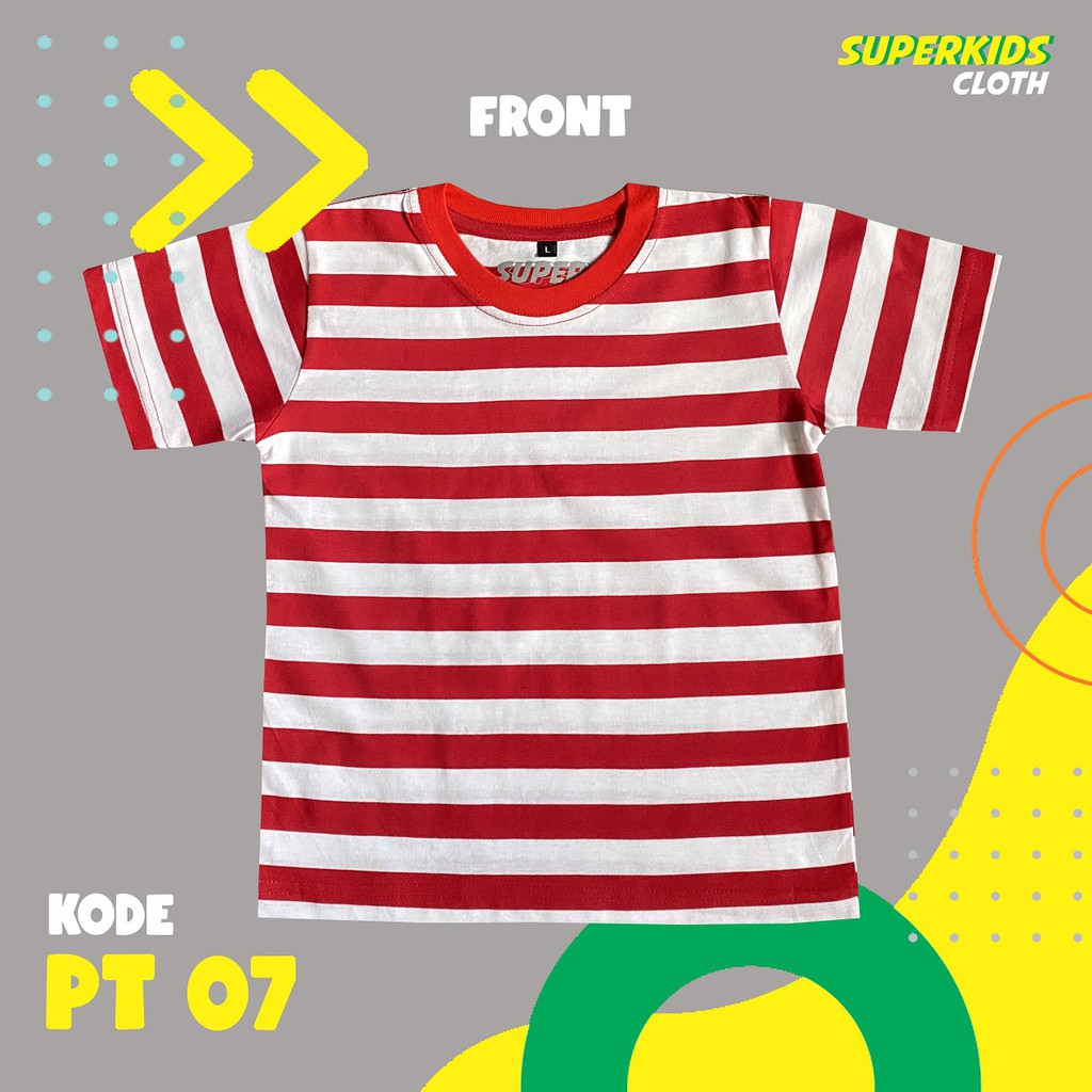 KAOS ANAK STRIPE SALUR MERAH TERMURAH ECER GROSIR SUPERKIDS CLOTH 1 - 8 TAHUN