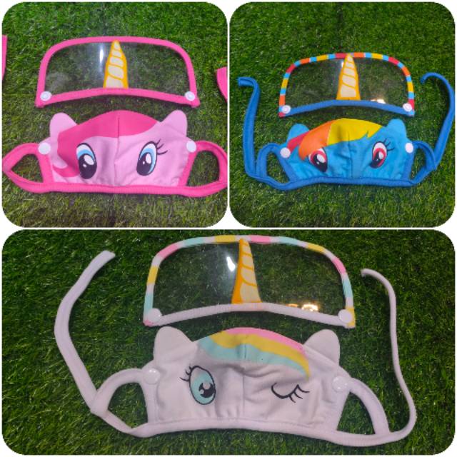 MASKER MIKA ANAK KARAKTER UNICORN LED LAMPU PINKIE PIE RAINBOW DASH LITTLE PONY MIKA FACE SHIELD LOL