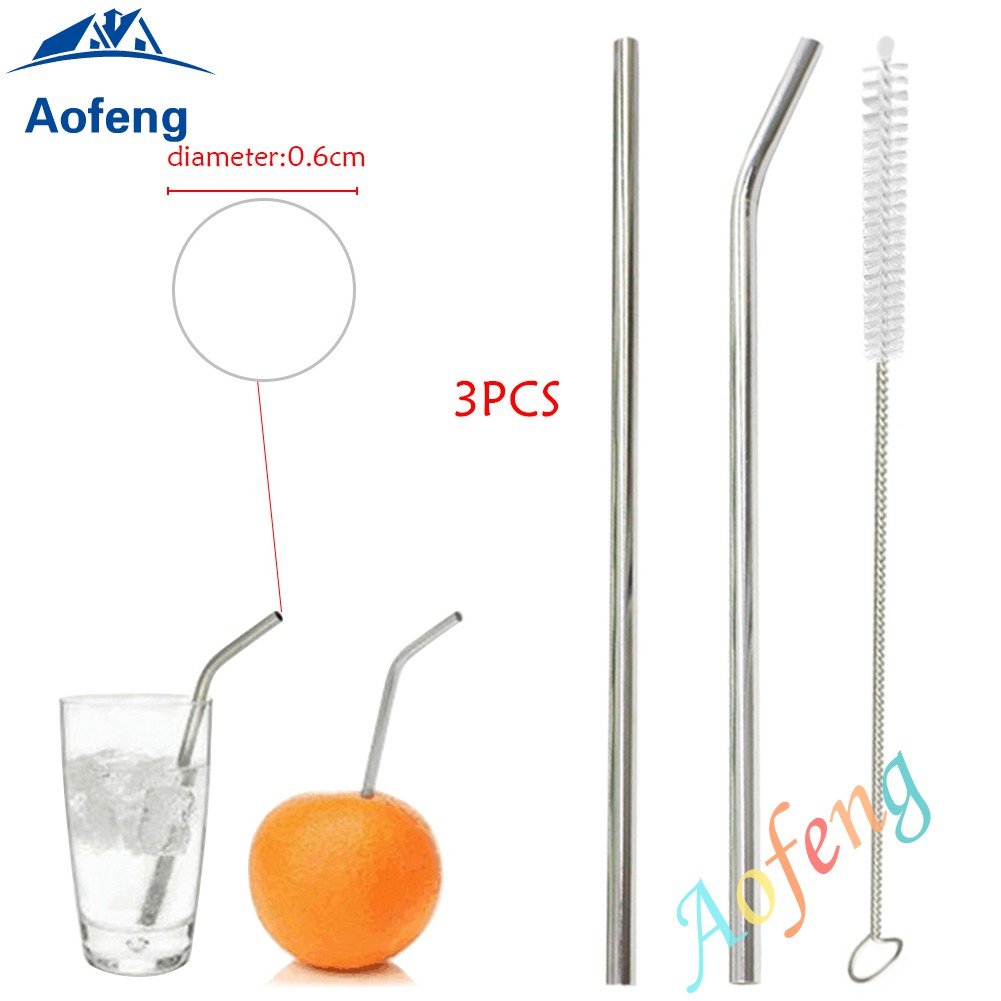 Set 3Pcs Sedotan Minuman dengan Bahan Stainless Steel dan Set 3Pcs Sedotan Minuman dengan Bahan Stainless Steel dan