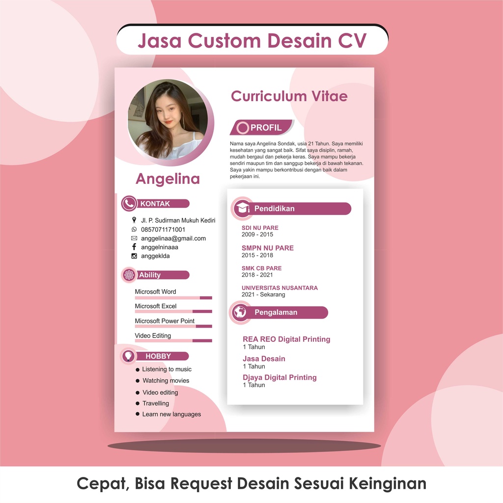 Jasa Pembuatan CV , Desain CV , Curriculum Vitae , Custom CV ,  Design CV ,  Resume , Riwayat Hidup