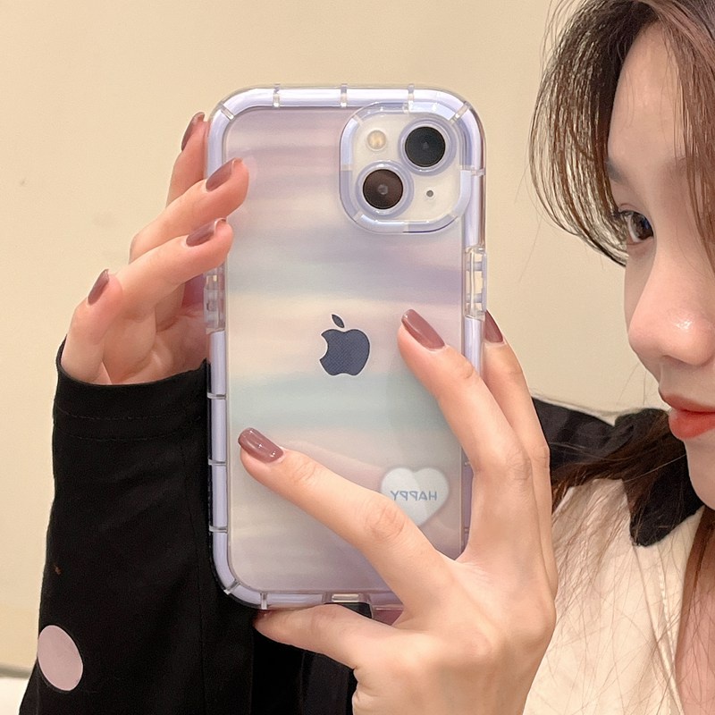 Bersinar Pada Malam Hari Bercahaya Soft Case untuk IPhone Xr Xs Max Ip Apple IPhone 11 12 13 14 Pro Max Wanita Gradien cinta Ungu Merah Muda Hadiah Teman Hati  casing hp