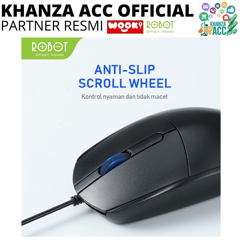 KHANZAACC ROBOT M120 Office Mouse Wired 1000 DPI Ergonomic Design with Anti-Slip Scroll Wheel