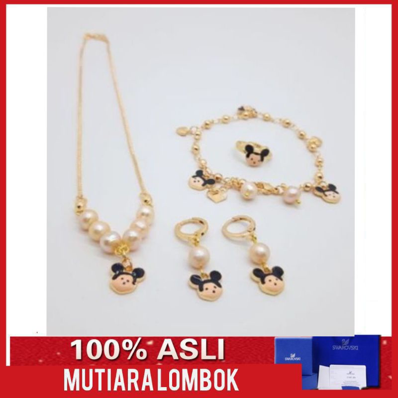 set perhiasan anak kalung gelang cincin anting mutiara tawar lombok perhiasan anak mutiara lombok