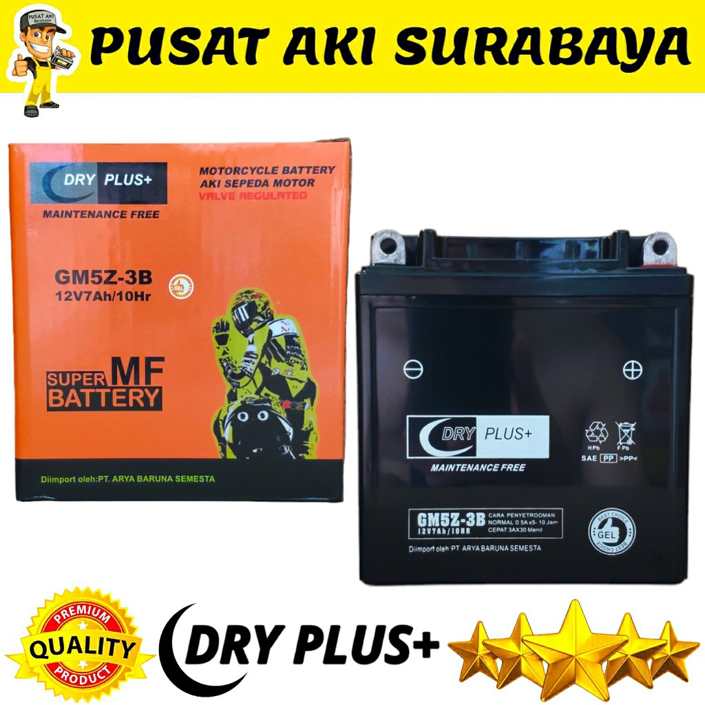 JAMINAN GARANSI DRYPLUS + GM5Z AKI BERKUALITAS MIO SPORTY MIO KARBU SHOGUN 110 SUPRA FIT MTX5AL YB5LB YT7C GT6A