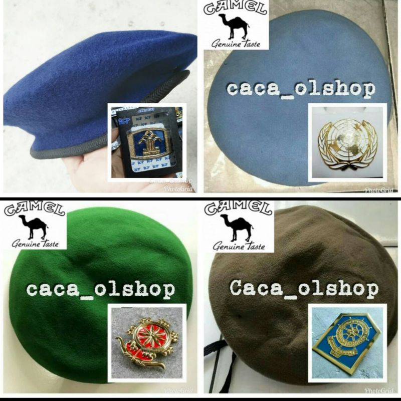 BARET CAMEL 100% PUREWOOL + EMBLEM LAPAS KOSTRAD POLPP UN PBB UNIFIL SATPOLPP POLSUSPAS PENGAYOMAN