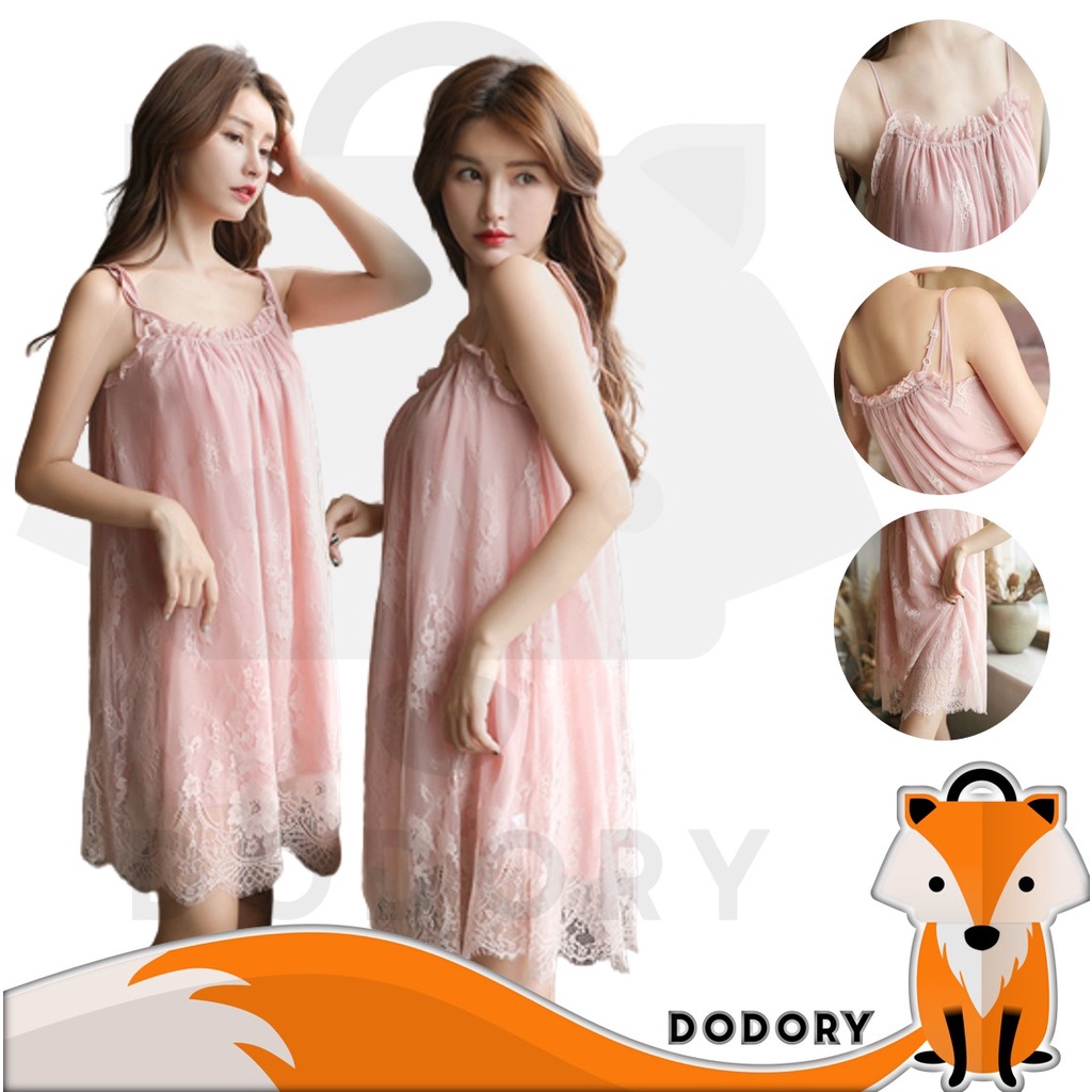 DODORY BJW003 Baju Tidur Wanita Dress Lingerie Tali Silang Piyama Renda Pakaian Dalam Satin Setelan