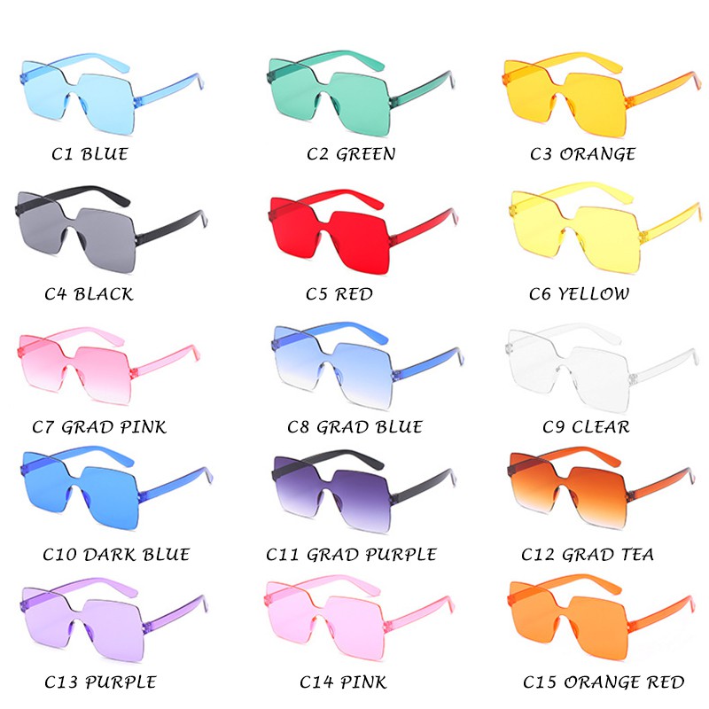 (YUZHU) Bayar di Tempat Korean Trendy Candy Color Square Oversized Kacamata Hitam Wanita/Pria Sunglasses