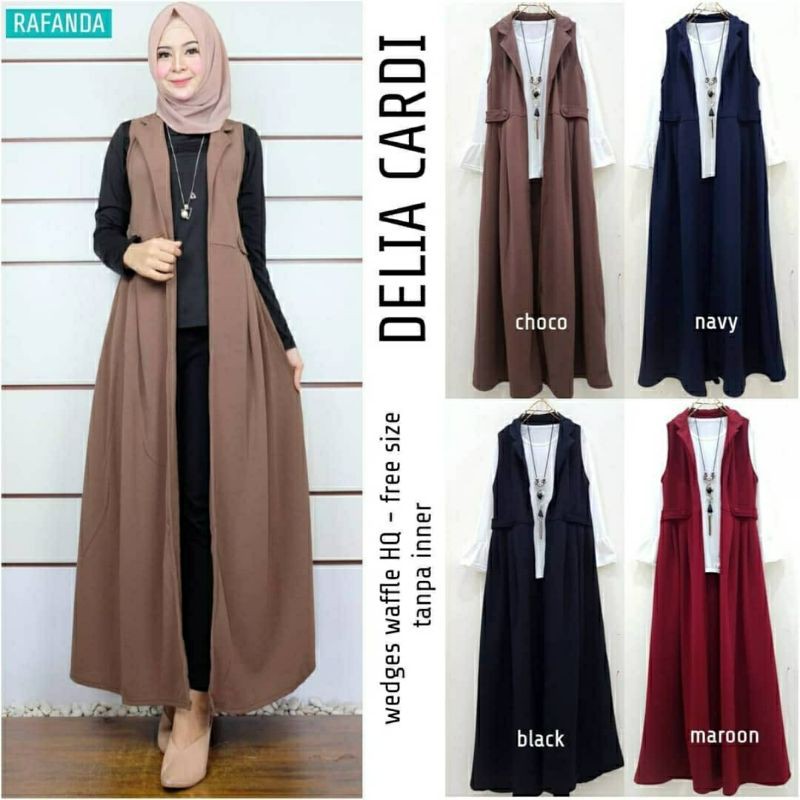 Delia Cardi, KARDIGAN MUSLIM CANTIK BAHAN WEDGES WAFFLE LD 100-120 TERMURAH TERLARIS OOTD BESTSELLER