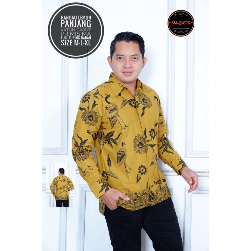 baju batik pria lengan panjang modern  ORIGINAL BAJU PREMIUM KEKINIAN BATIK SOLO MURAH BANGAU LEMON