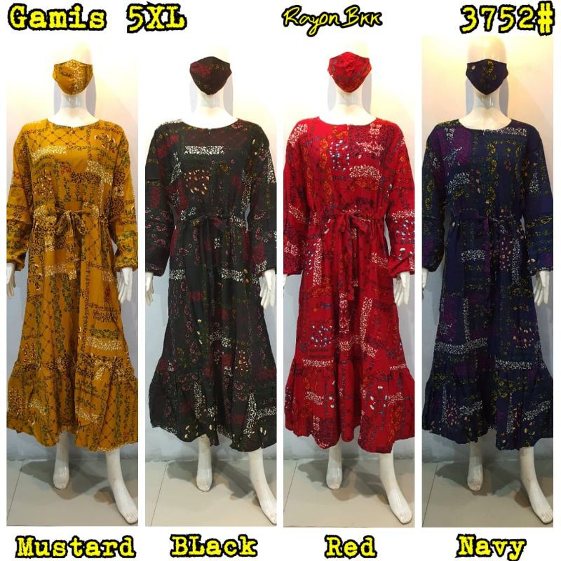 JOSJOLI_STORE/3332-3346 Setcel Rayon/Stelan Gamis Rayon Wanita 5XL LD 130cm Free Masker/Busui