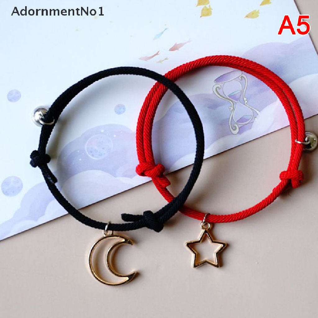 (AdornmentNo1) 2pcs / Set Gelang Tangan Pasangan / Pria / Wanita Magnetik Motif Bulan + Bintang Handmade