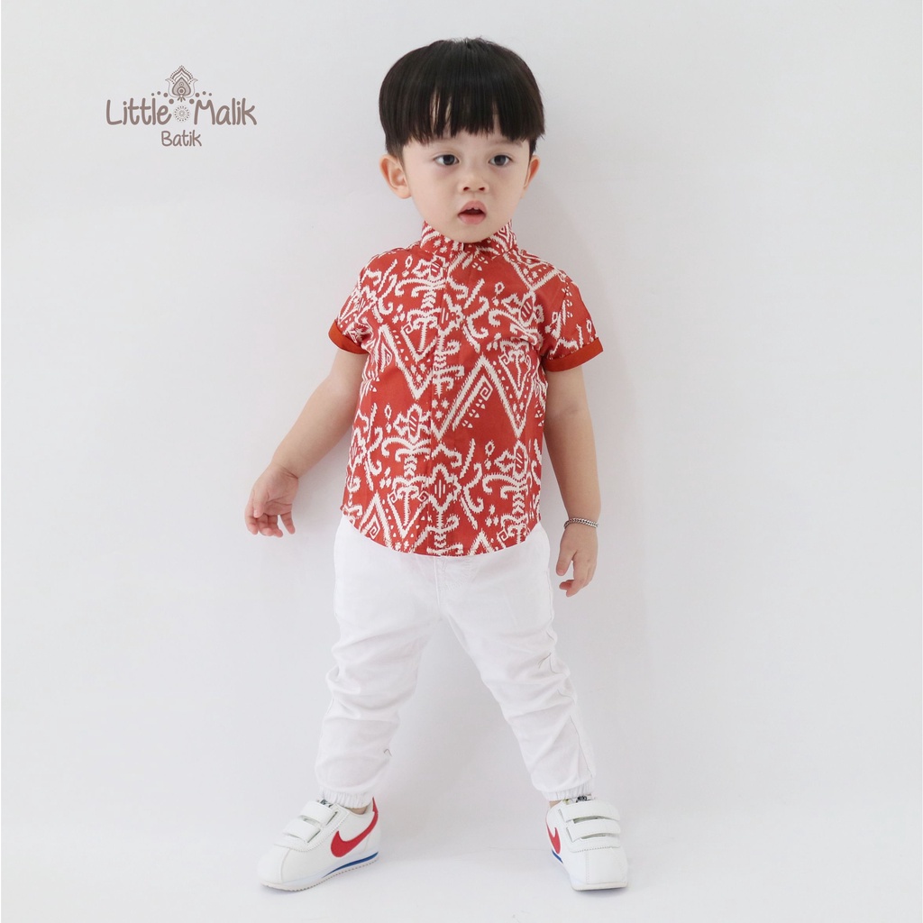 -Batik Organik Teracota- Kemeja Batik Anak Lengan Pendek By Little Malik Batik, Garutan Motif Talawang