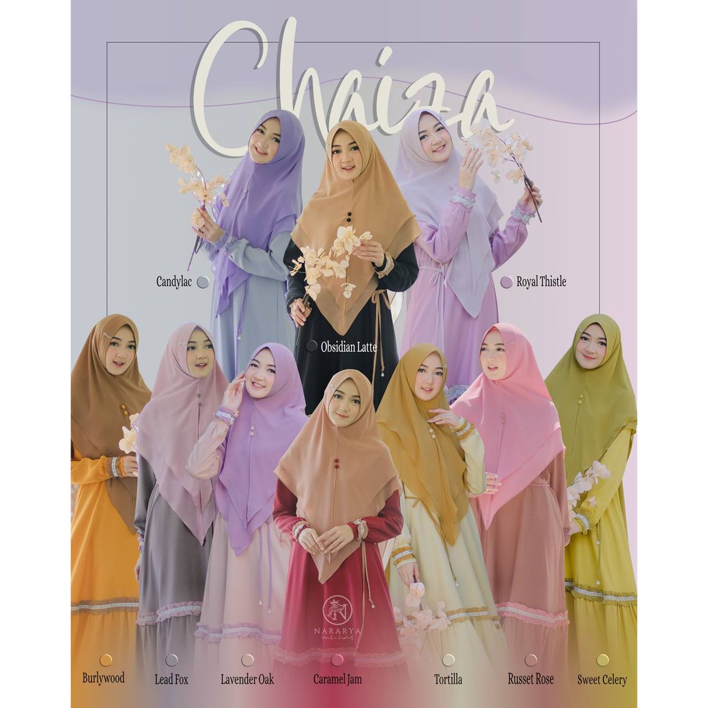 CHAIZA GAMIS SYARI PREMIUM SET KHIMAR (5 WARNA PASTEL) - ORI BY NARARYA
