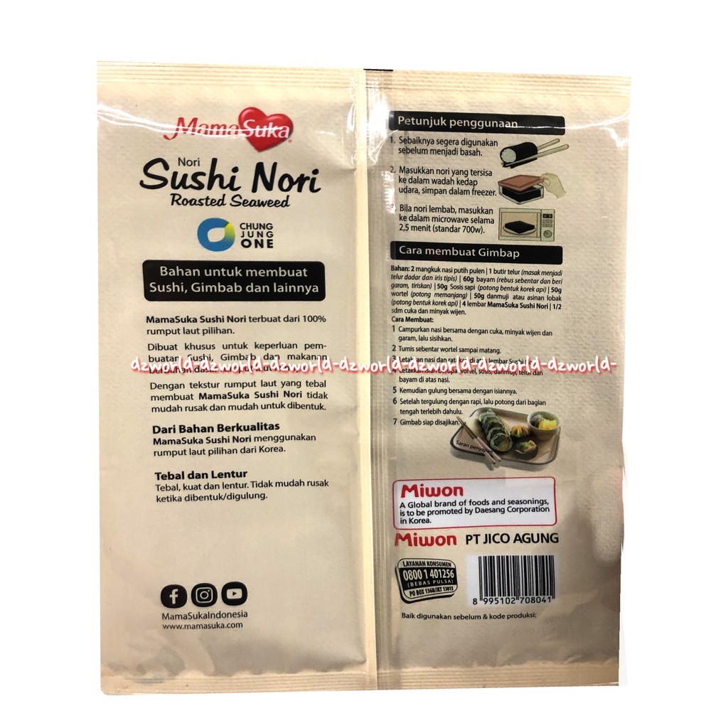 Mamasuka Sushi Nori Laut 20gr Roasted Seaweed Rumput Untuk Sushi Mama Suka
