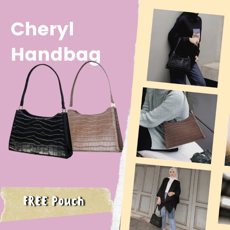 Tas Tangan Wanita Bahan Croco Cheryl Handbag GRATIS Pouch