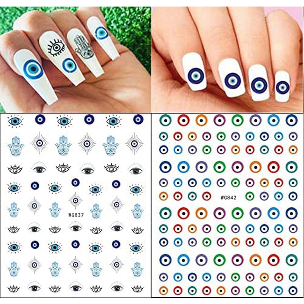 MXBEAUTY Stiker Nail Art Mata 1Pc Indah Geometri Manikur Aksesoris Kuku Slider Desain Mata Jahat 3D Kuku Decals