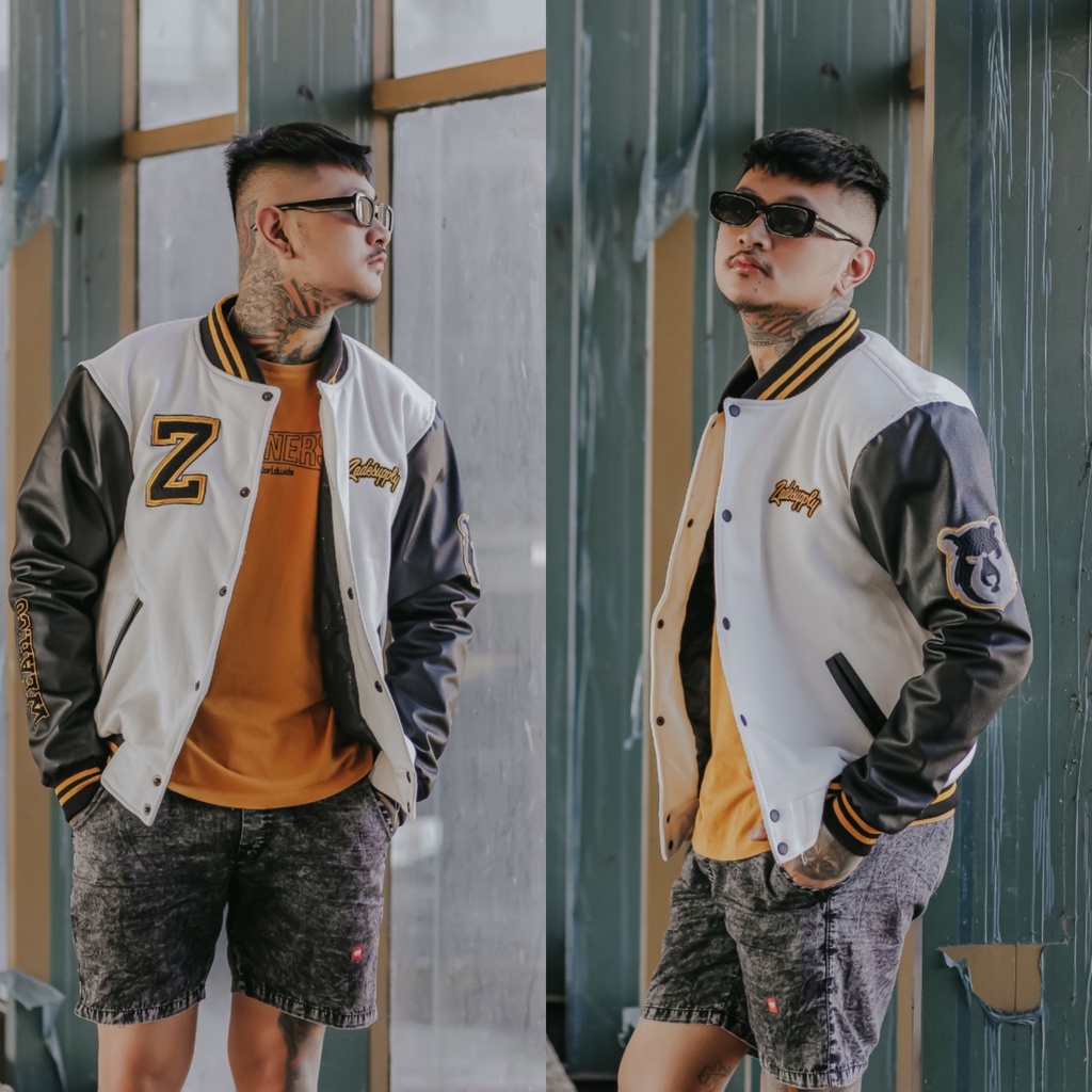 JAKET PRIA - JAKET BOMBER PRIA - JAKET VARSITY - JAKET SALVIO HEXIA-ZADE VARSITY WHITE