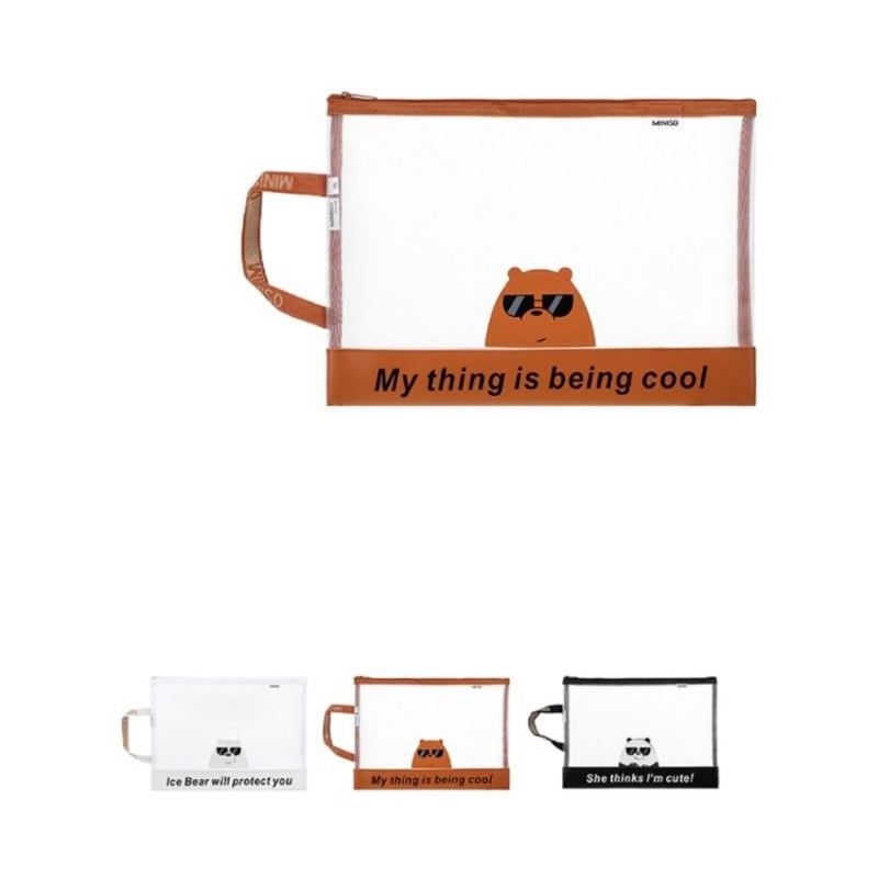 MINISO X WE BARE BEARS WBB DOCUMENT BAG (uk A4 33x24.5cm) / (uk A6 20x12cm). map miniso