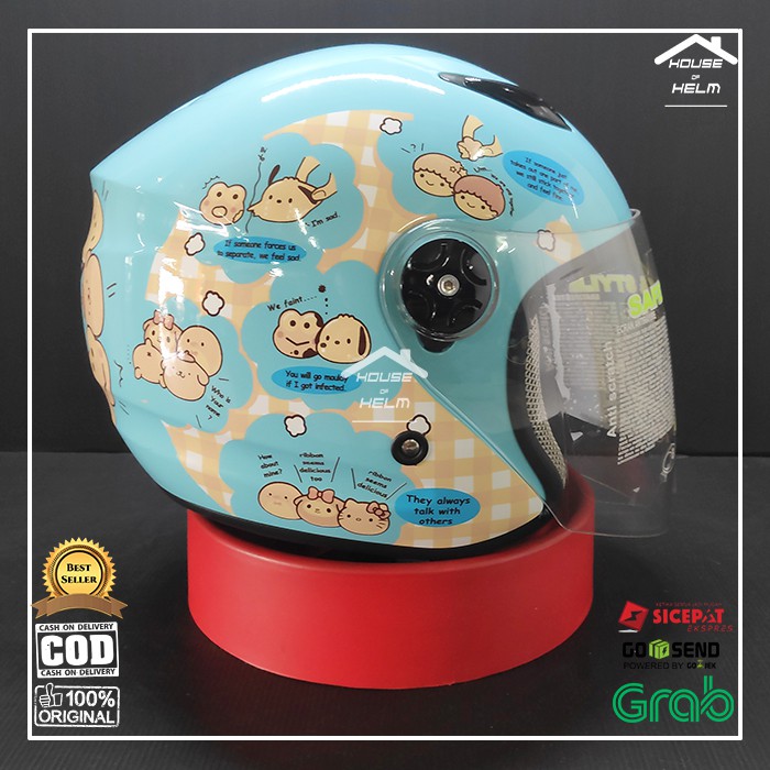 Helm Cewe Cewek Wanita Uniseks Cowok Cowo Half Face Halfface BMC Milan Sanrio Blue Cream Mix-1 lucu