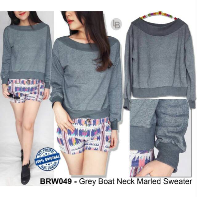 Browny Grey Boat Neck Marled Sweater