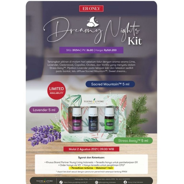 Dreamy night kit oil YL @5ml LAVENDER, STRESS AWAY, SACRED MOUNTAIN