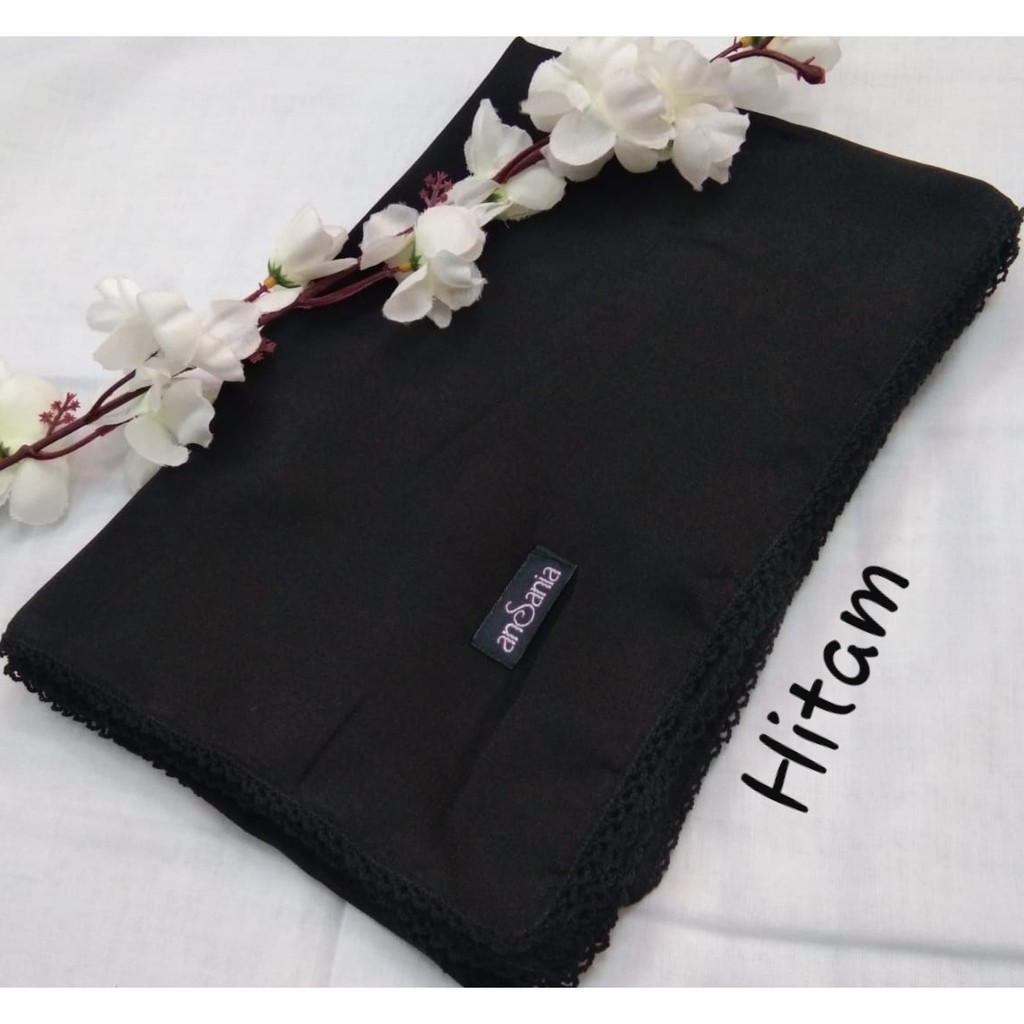Kerudung Segiempat Bella Crochet Ansania PollyCotton Jilbab Bella Butik Hijab Segi Empat Rumah Hija'b-HITAM