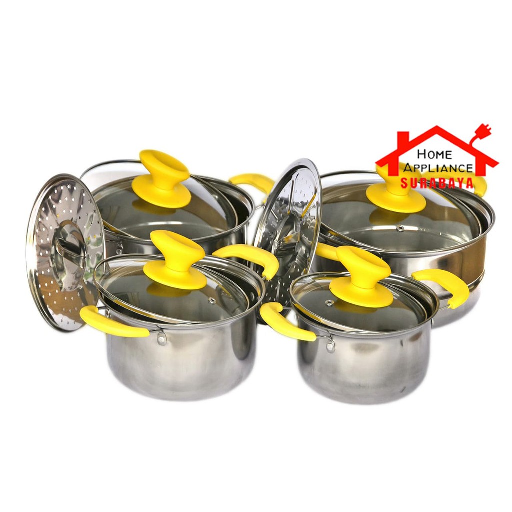 Panci Set Kukus Stainless Steel 4 PCS + 2 Steamer kukusan Asta Royalton Classic Pots ROCP-01