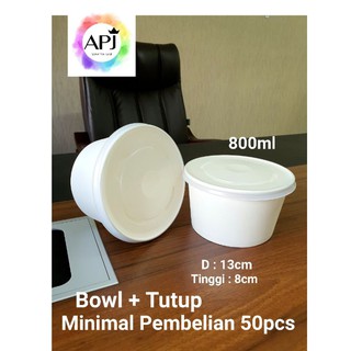 Paper Bowl 800ml + TUTUP Putih / Mangkok Kertas 800ml Food Grade