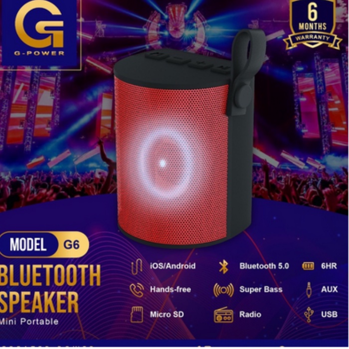 GPOWER SPEAKER BLUETOOTH G6 MINI PORTABLE SUPER BASS GARANSI 6 BULAN