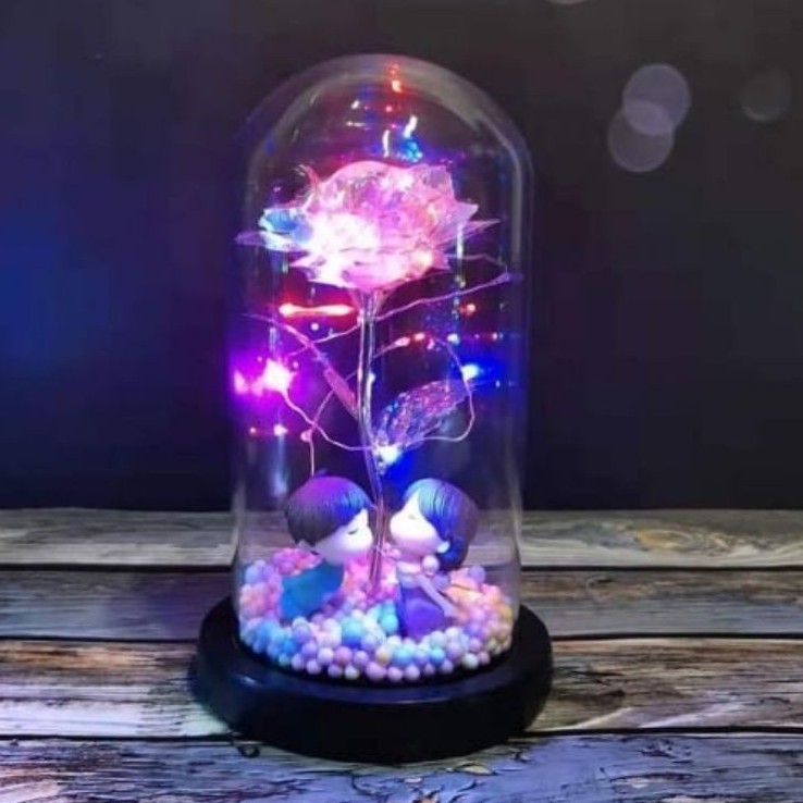 Methalic Series - Galaxy Rainbow Kiss Miniatur Flower Dome Bunga Lampu Kaca Ulang Tahun Valentine Kado Pacar Hadiah Unik Perempuan Graduation Anniversary Awet Flower Mawar Dome Kayu Belle flower Murah Tidak Layu