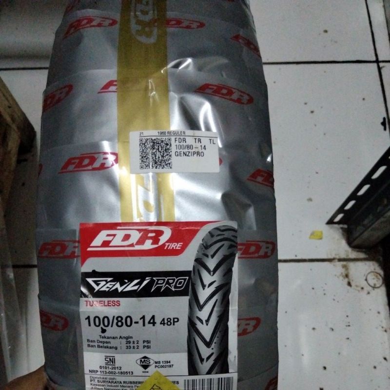FDR 100/80 14 GENZI PRO TUBELESS BAN LUAR DEPAN/BELAKANG MOTOR MATIC HONDA BEAT VARIO YAMAHA MIO 125