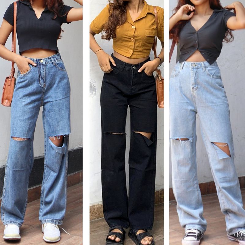 High waist kulot jeans wanita ripped /kulot jeans ripped