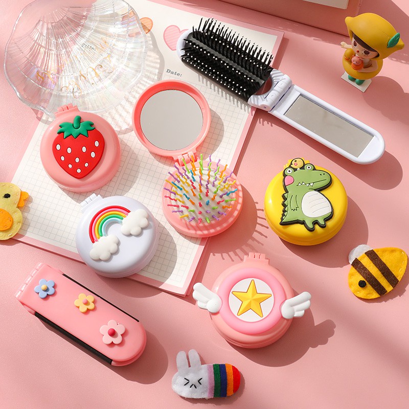 (snapcorner)Cermin Kaca Lipat Sisir Rambut Make Up Mini Model Lucu