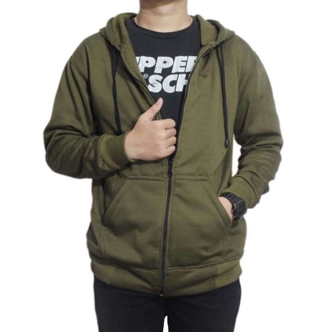 Sweater Hoodie Zipper/Resleting Distro Pria Polos Bahan Flecee Tebal Murah Promo