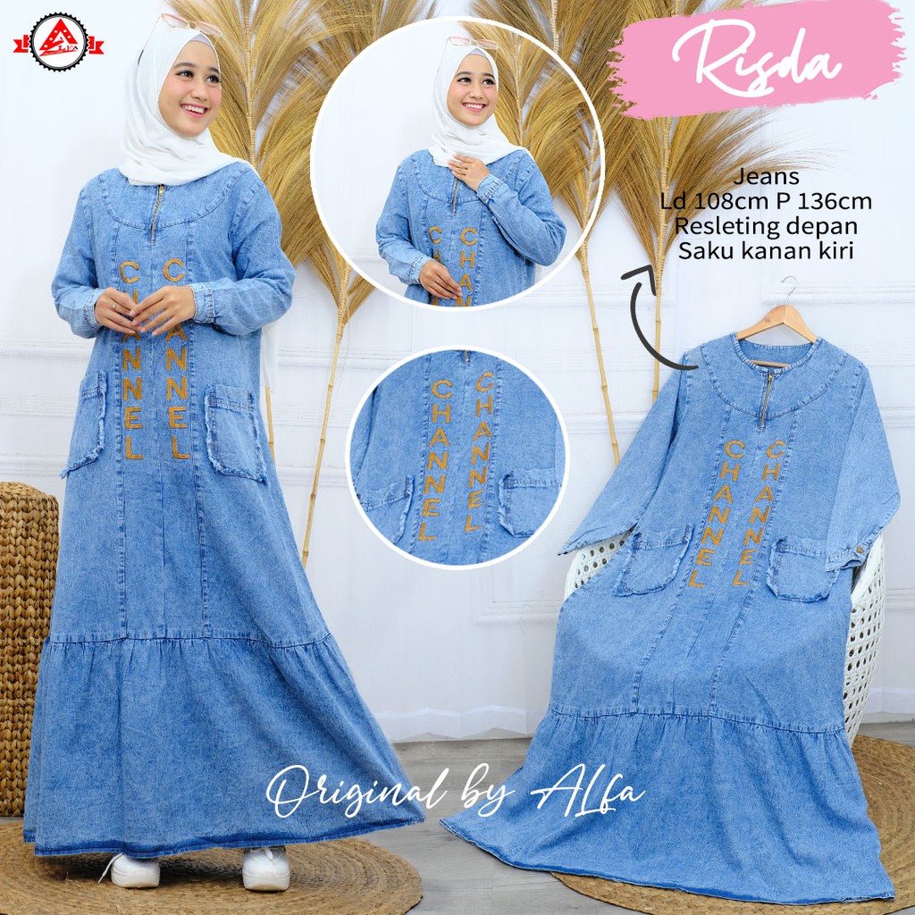 Gamis Jeans Risda Dress Jeans Dewasa | Dress Full Jeans / Dress Maxy Jeans