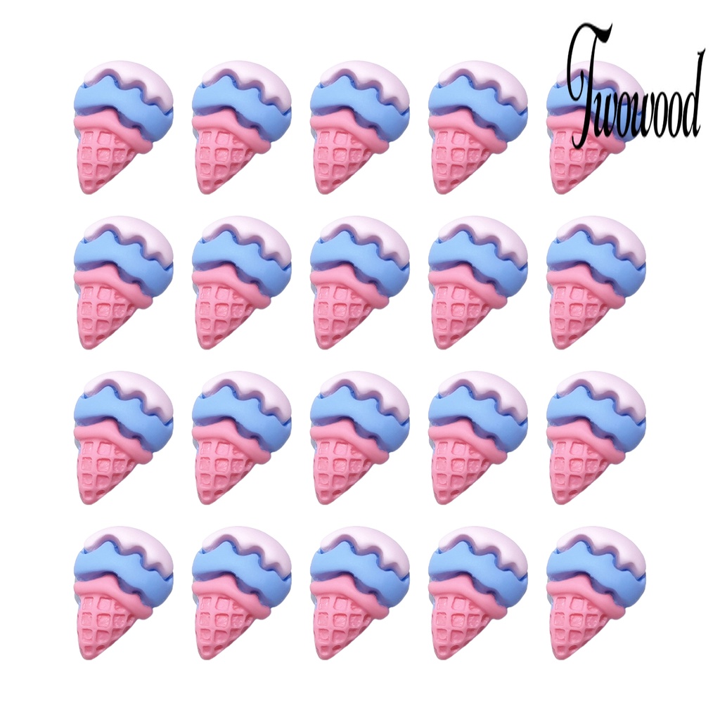 20 Pcs Aksesoris Case Jepit Rambut Bentuk Es Krim 3D Model Belakang Datar Untuk Dekorasi Scrapbook