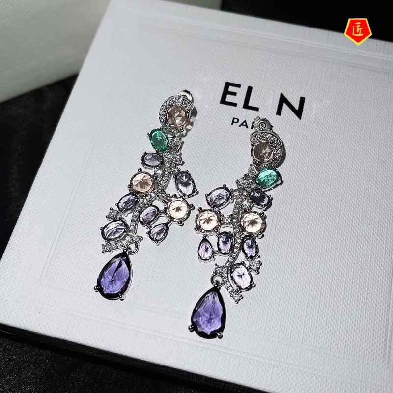 [Ready Stock]Elegant Luxury Purple Gemstone Earrings