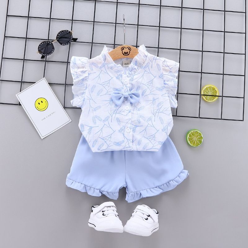 Setelan Anak Perempuan kemeja+celana pendek Set Anak Cewek keren style new arrival import-3