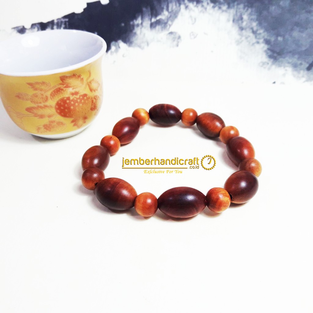 Gelang Kayu Agatis / Gelang Raja Kayu  - Model Bulat mix Oval