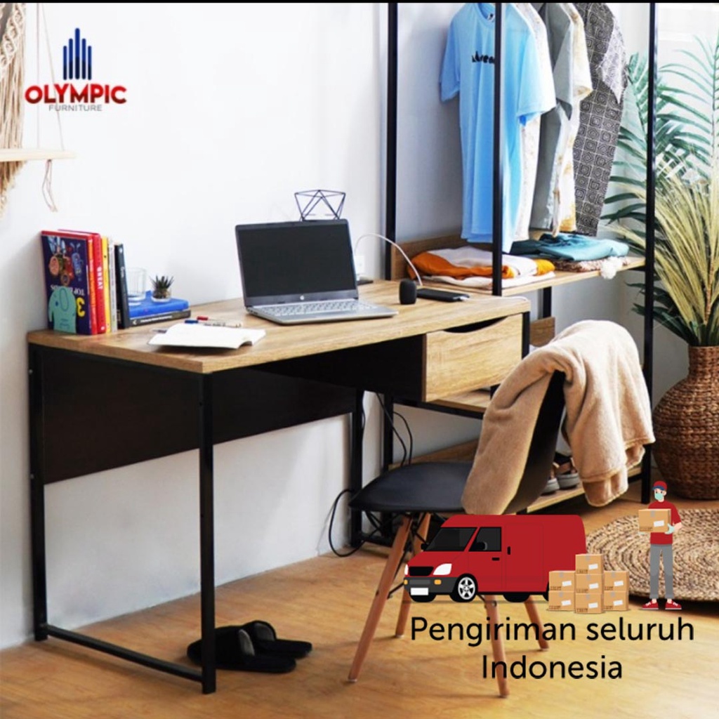Meja kerja belajar home office kaki besi industrial LUAR BANDUNG