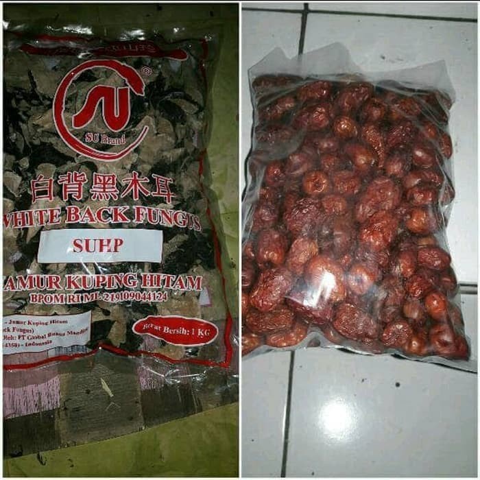 

JAMUR KUPING HITAM PUTIH 1 KG + ANGCO KURMA CINA 1 KG