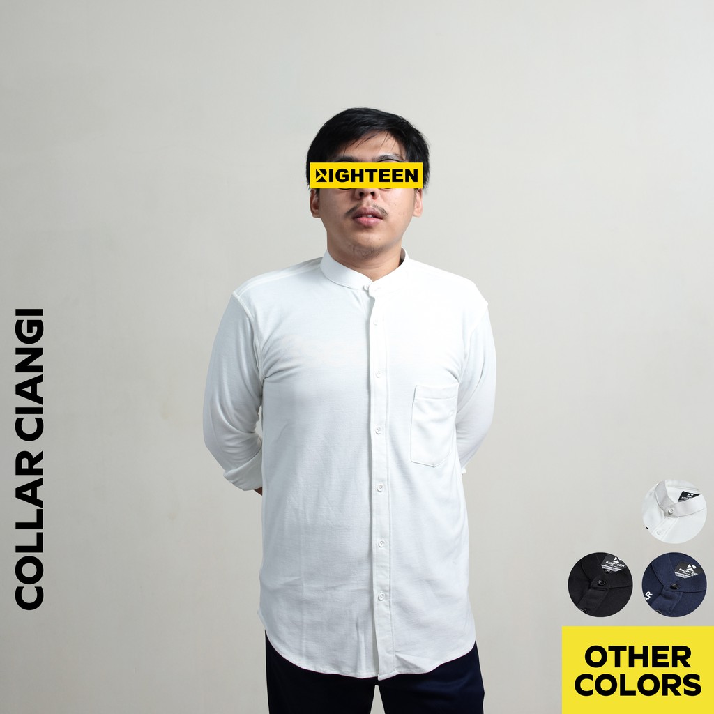 Righteen Kemeja Koko Pique White Ciangi Pria Polo Lengan Panjang | Shanghai | Putih