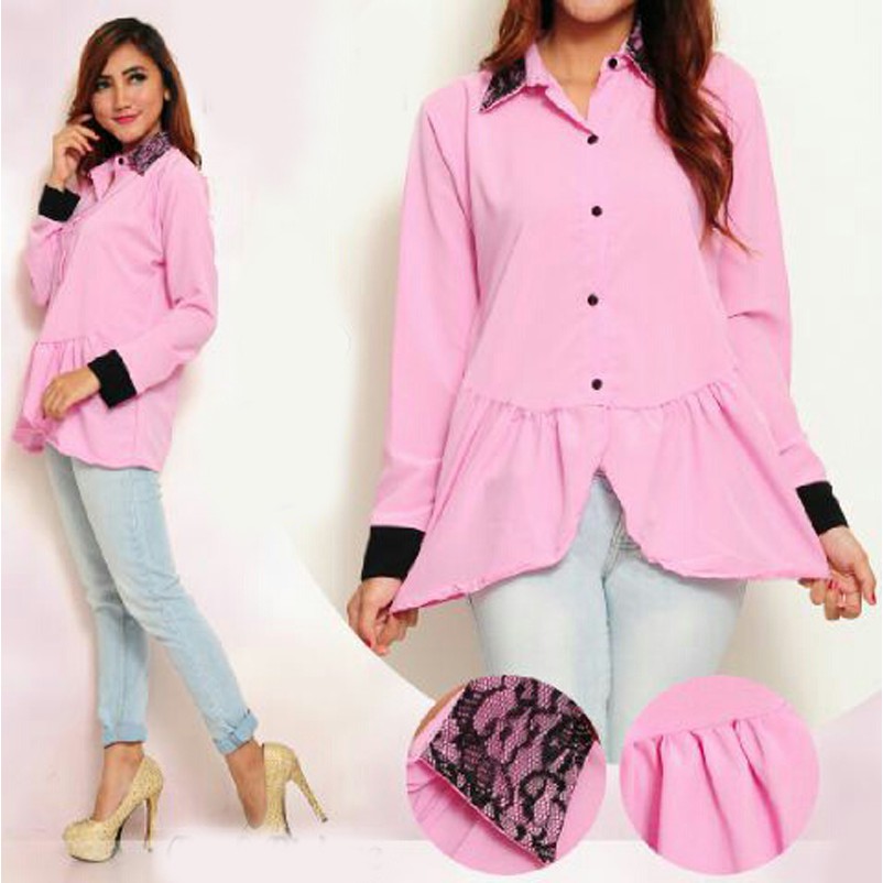 [Kemeja Irvin pink SW] kemeja wanita peach sofie pink