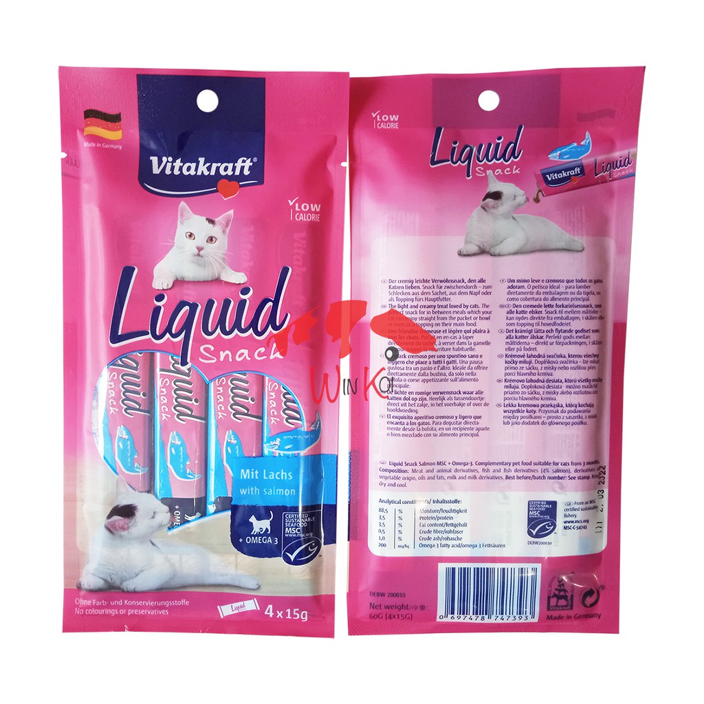 Vitakraft Cat Liquid Snack With Salmon Omega 3 4x15gr Cat Food Shopee Indonesia