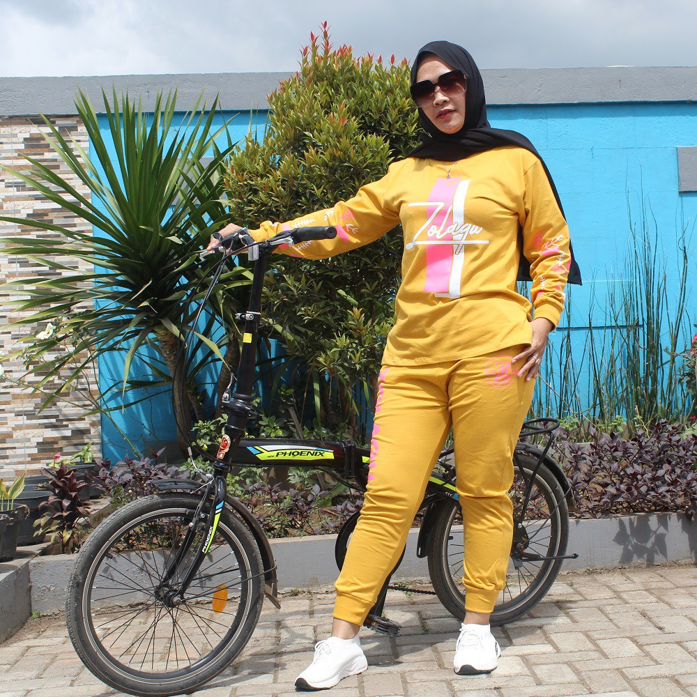 Setelan Zolaqu Kuning / Setelan Baju Trainning Olahraga Wanita / Sport Senam Gowes Bicycle Kekinian
