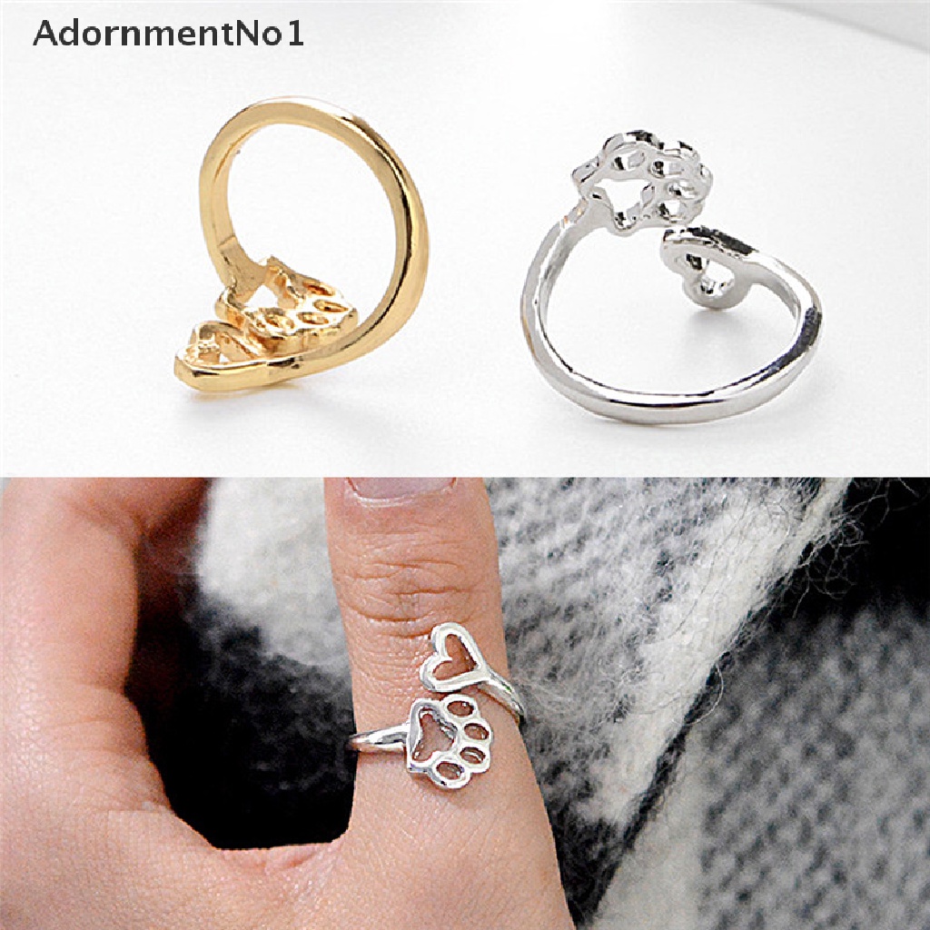 (AdornmentNo1) Cincin Terbuka Adjustable Motif Hati + Tapak Kaki Anjing Owners