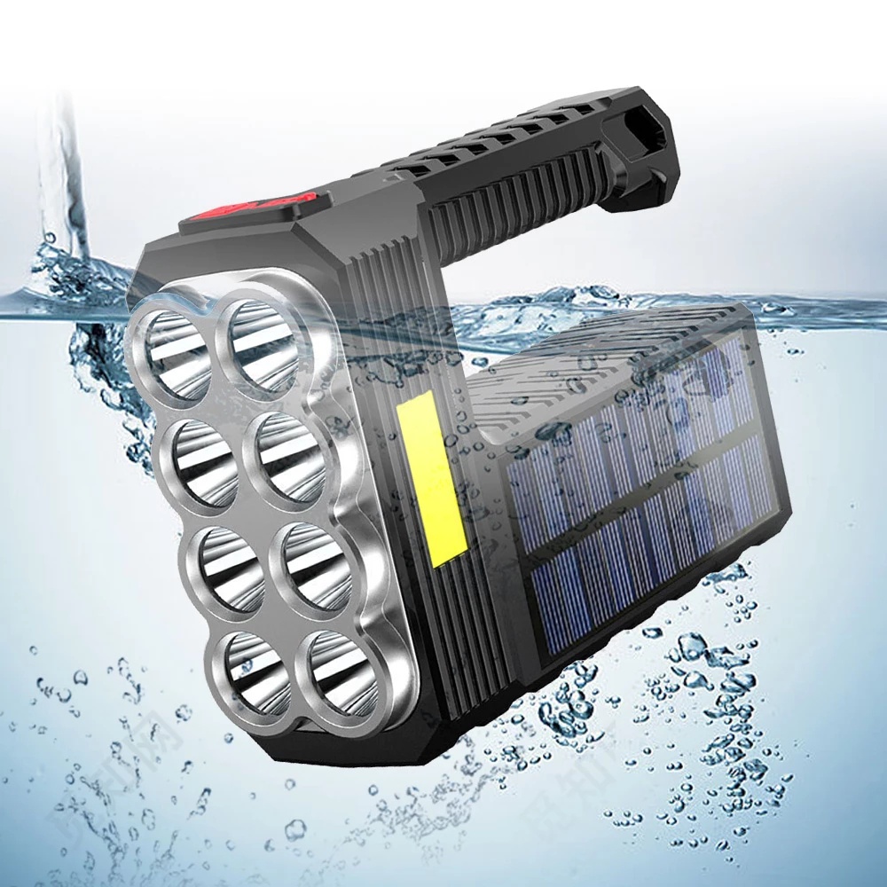 Lampu Senter 8-led COB Tenaga Surya / USB Rechargeable 4 Mode Anti Air Untuk Hiking / Camping / Survival