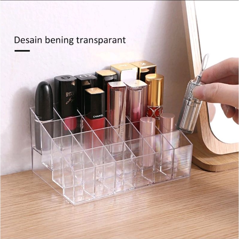 RAK KOSMETIK LIPSTIK KUTEK ACRYLIC AKRILIK MULTIFUNGSI 24 SLOT